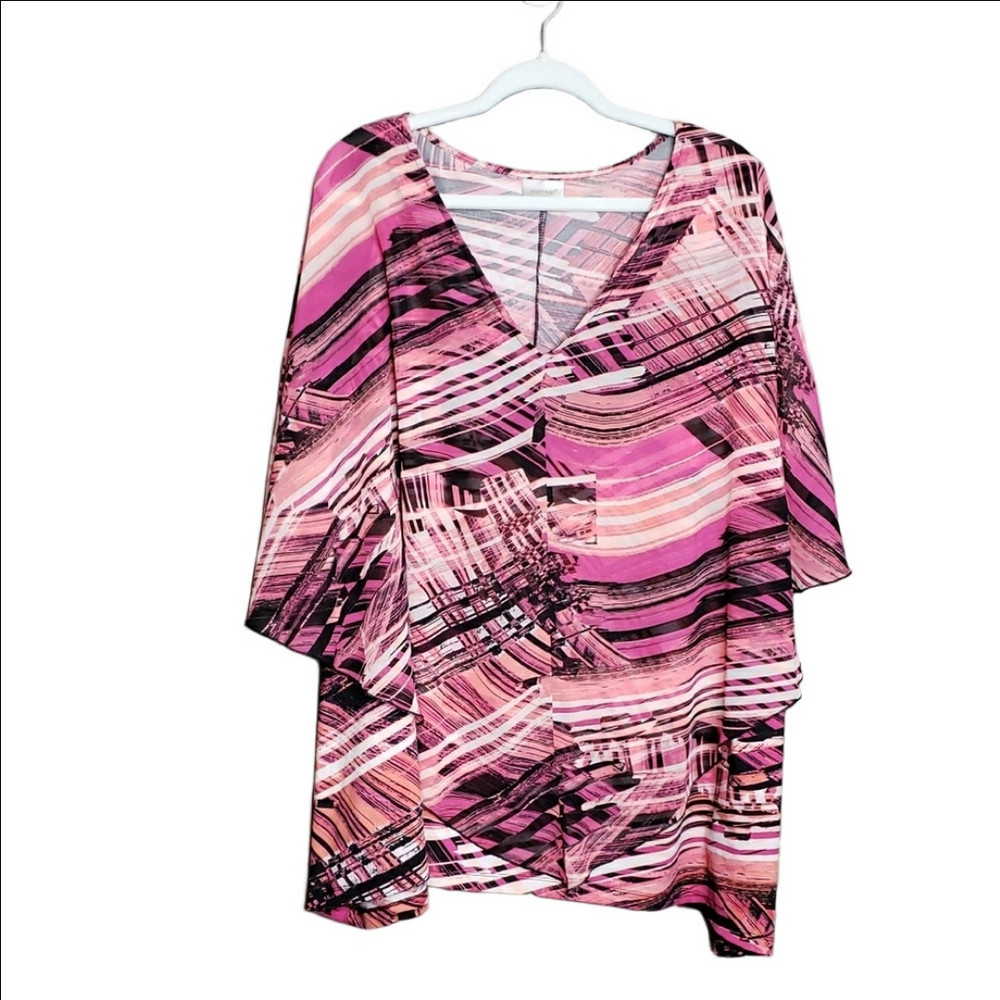 Avenue Tunic Cape Top Blouse Plus 30W 32W Pink Black Flowy